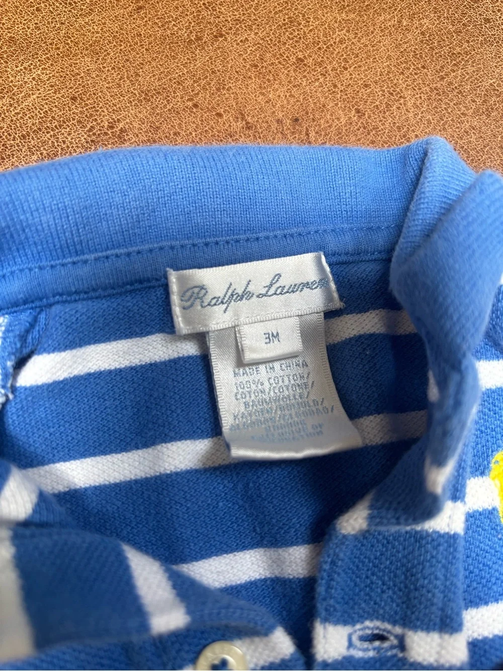 Ralph Lauren Blue and White Striped Polo Footie